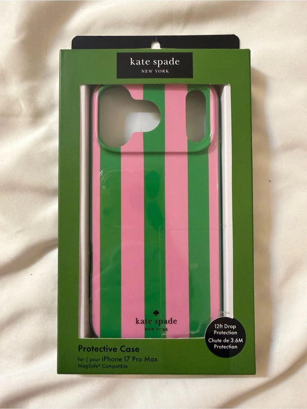 kate spade Pink and Green Vertical Stripe 17 Pro Max iPhone Case